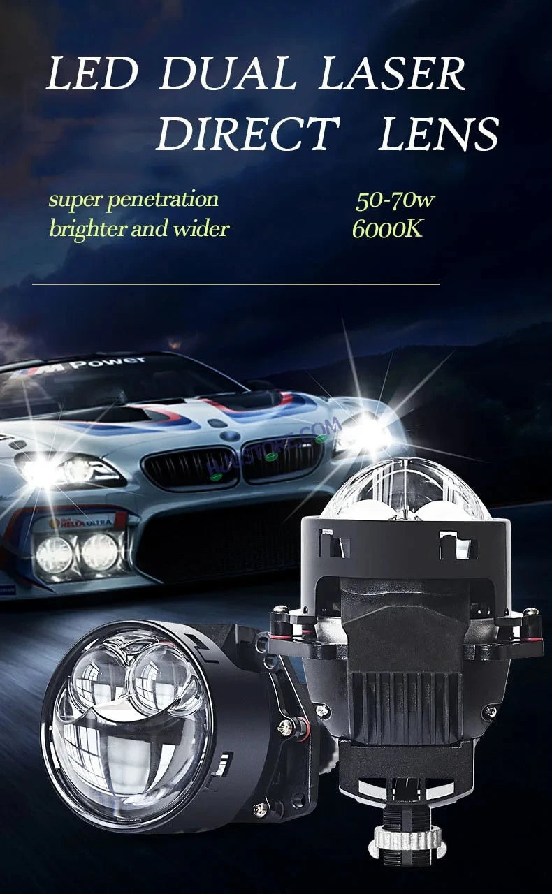 HJG 3 Inch Bi LED Car Projector 140W H8/H9/H11/H16 Foglight with Laser Spot and Wide Spread Red DRL/White/Yellow/Warm White Light 140W Foglight Ultra Wide Dual Intensity LED Driving Fog Lights 3000K/4300K/6500K Universal For All Cars & Bikes H8/H9/H11/H16 - HJGstore.com