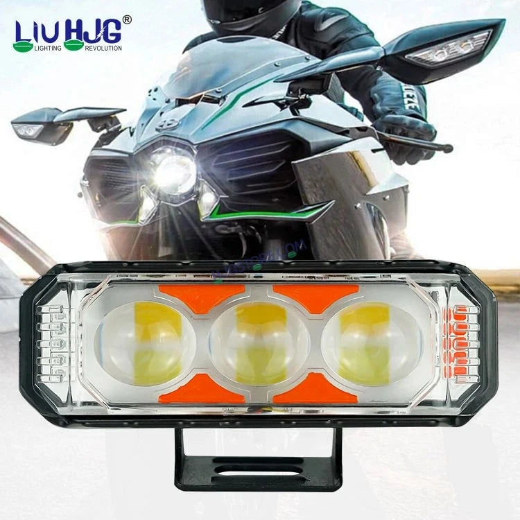 HJG 3 LED Light Bar 2pc with Red Blue Flash Strobe Fog Light for Bikes and Cars High Power, Heavy clamp and Strong aluminum. (3 LED Fog Light Bar Single) White/Yellow, Red Blue Strobe Flash, Pack of 2 - HJGstore.com