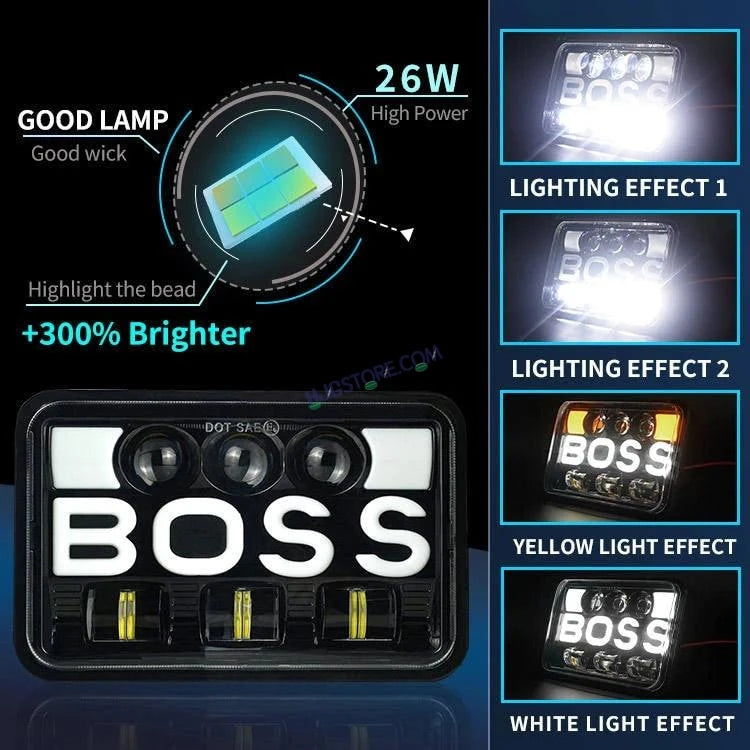 HJG Boss Headlight Assembly Square 12v 45w 4x6" 5x7" Inch Led Headlights For Jeep, Splendor 231224 - HJGstore.com