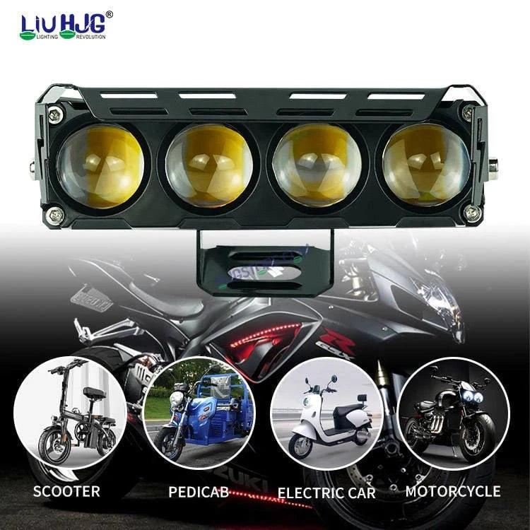 HJG 4 Lens Without Fan NEW MEGA DRIVE Fog Light 60W For Bike/Car/Thar/Jeep ( Cool White, Yellow, Warm White, Red DRL, Flash ) - Pack of 2 Future Eyes 4 Lens with Red DRL HJG - HJGstore.com