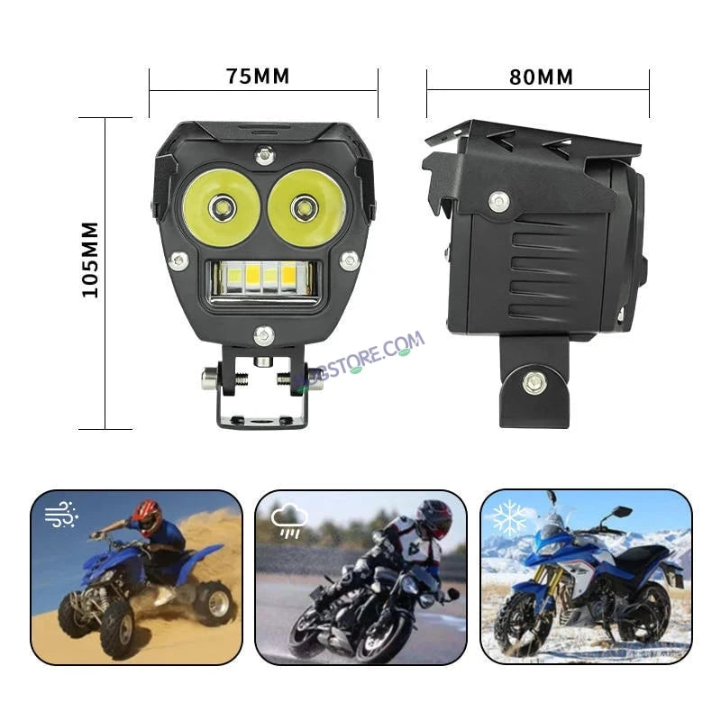 HJG 2 LED Robotic 140W Foglight with Spot and Wide Spread White/Yellow Light 140W Foglight Ultra Wide Dual Intensity LED Driving Fog Lights White/Yellow (2*70W = 140W Total) Universal For All Cars & Bikes LIU HJG Robotic 2 LED 140W Foglight White/Yellow - HJGstore.com