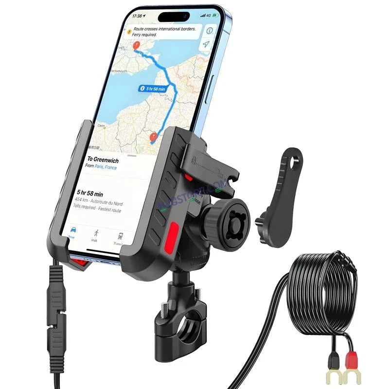 HJG Compact Pro 7579 Type-C Shockproof Mobile Holder with Jaw Grip Damper Anti Vibration with Type-C USB Charger for Bike, Two Wheelers Universal HJG Mobile Holder Pro 7579 Anti-Shake Anti-Theft Zero Vibration Shockproof Mobile Holder with Type-C Charger - HJGstore.com