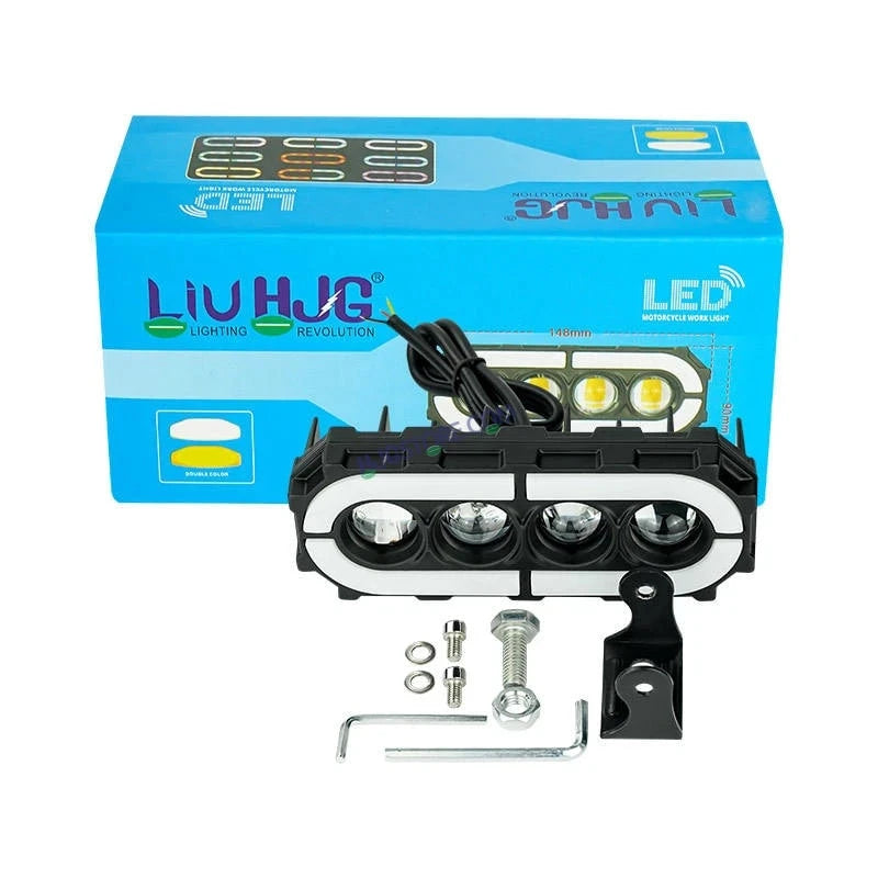 HJG 4 Lens with RGB Ring DRL 4 Projector Lens 2pc Foglight with RGB Ring 4 LED Projector Fog 120W with RGB DRL Foglight Ultra Wide Dual Intensity LED Fog Lights White/Yellow/RGB DRL Projector (120W) Universal For All Cars & Bikes LIU HJG 4 Lens RGB Ring - HJGstore.com