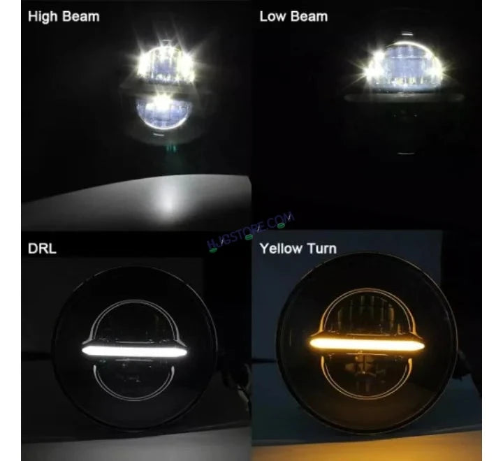 HJG 7 Inch Minus LED Headlight Assembly Halo Lights Dual Color Yellow White 7 Inch Round Motorcycle Lights For Jeeps Universal Car Compatible with Royal Enfield, Jeep & Harley Davidson Minus - HJGstore.com