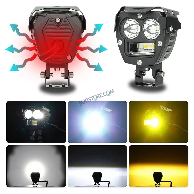 HJG 2 LED Robotic 140W Foglight with Spot and Wide Spread White/Yellow Light 140W Foglight Ultra Wide Dual Intensity LED Driving Fog Lights White/Yellow (2*70W = 140W Total) Universal For All Cars & Bikes LIU HJG Robotic 2 LED 140W Foglight White/Yellow - HJGstore.com