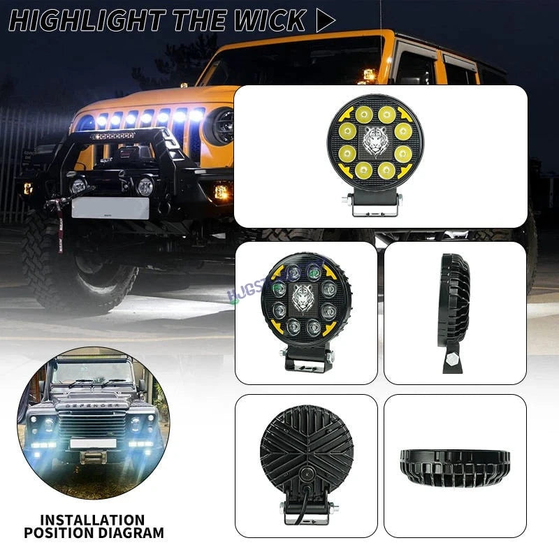 HJG 8 LED Tiger Round New Model Fog Light 60W LIU HJG Round Tiger Fog Light with DRL For Universal For Bike Universal For Car (Set of 2) 60W HJG - HJGstore.com