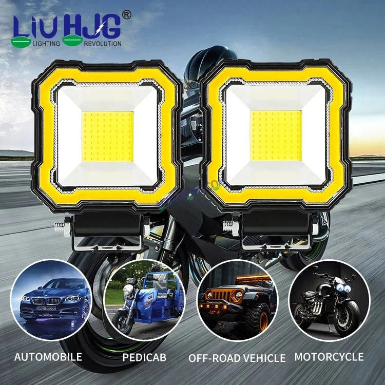 HJG Single LED New Model Square Fog Light 60W LIU HJG Square Fog Light with Red DRL For Universal For Bike Universal For Car (Set of 2) 60W HJG Square Foglight with Red DRL, Flash Mode - HJGstore.com