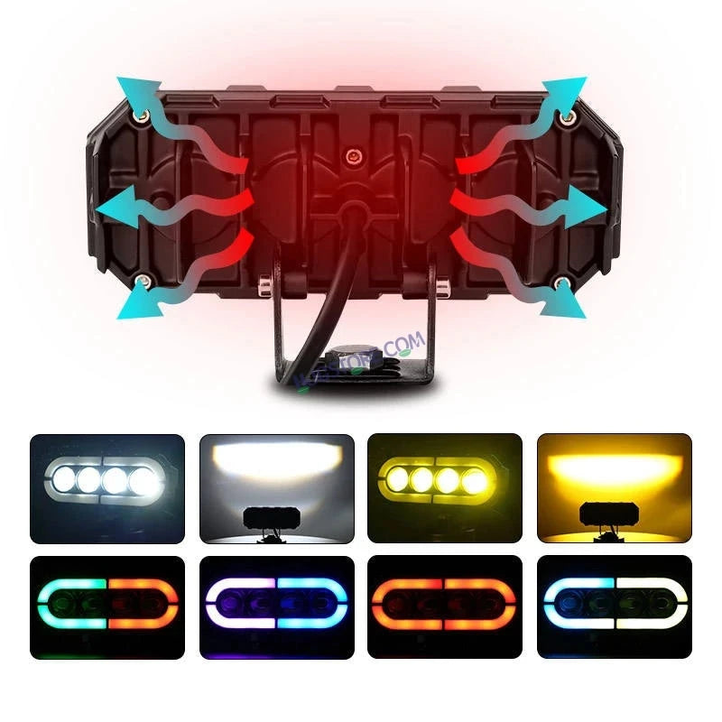 HJG 4 Lens with RGB Ring DRL 4 Projector Lens 2pc Foglight with RGB Ring 4 LED Projector Fog 120W with RGB DRL Foglight Ultra Wide Dual Intensity LED Fog Lights White/Yellow/RGB DRL Projector (120W) Universal For All Cars & Bikes LIU HJG 4 Lens RGB Ring - HJGstore.com