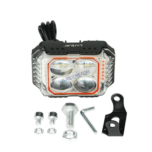 HJG New 4x4 Projector Lens 1pc Foglight with Red Blue Flash 4 LED Projector Fog Quad 4x4 Lens 40W with Red DRL Foglight Ultra Wide Dual Intensity LED Fog Lights White/Yellow/Red Blue Flash (40W) Universal For All Cars & Bikes LIU HJG Projector 4x4 Fog - HJGstore.com