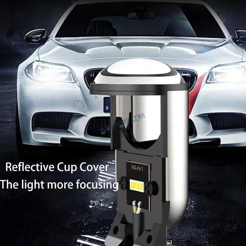 HJG Y6 Projector Lens Set of 2 H4 LED Bulb 100W Car HJG Y6 Projector Light Lamp H4 LED Mini Projector Lens with Fan for Bike Bulb 7000LM Conversion Kit Hi/Lo Beam Headlight 12V/24V for Motorcycle, Set of 2, Car, White - HJGstore.com