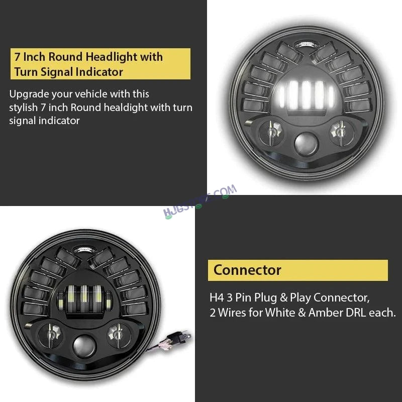 HJG 7 Inch Round Headlight with Turn Signal Indicator & Hi/Low Beam for Bullet, Mahindra Thar - HJGstore.com