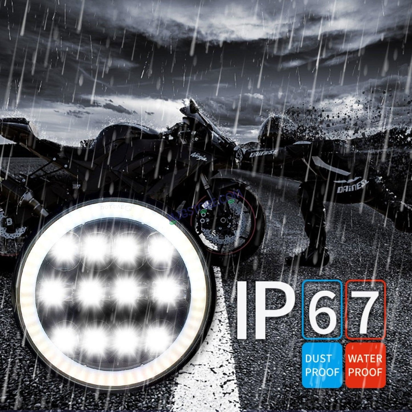HJG 7 Inch Round Headlight Compatible with Royal Enfield, Jeep & Harley Davidson (12 LED WHITE) (12V-80V, 75W) - HJGstore.com