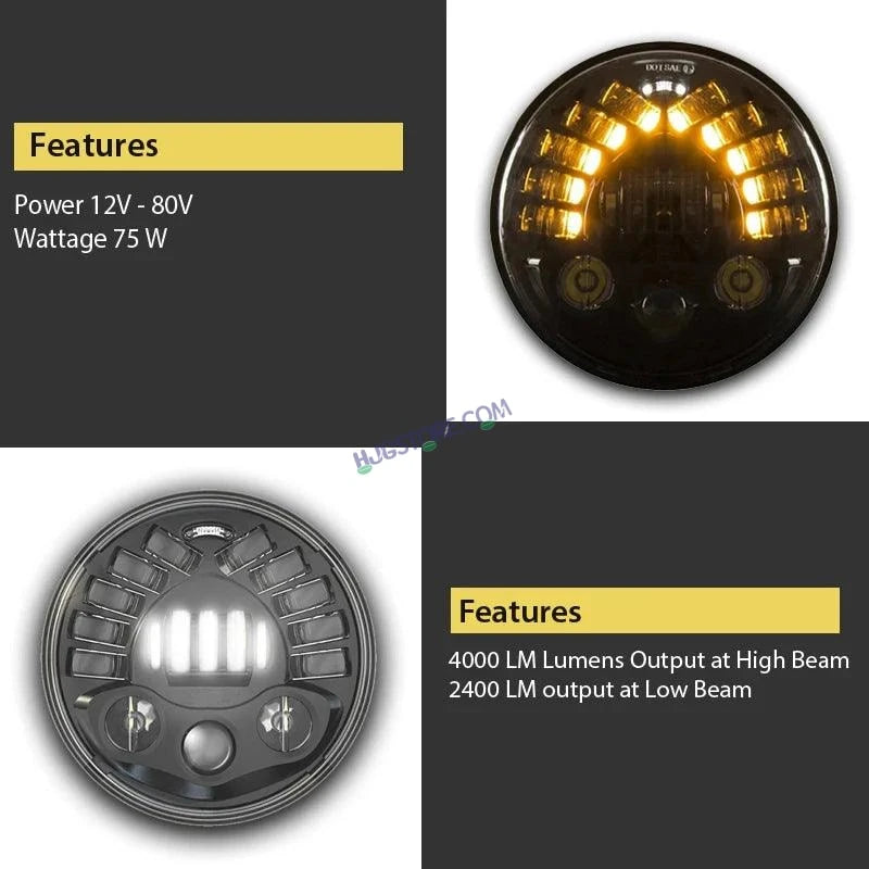 HJG 7 Inch Round Headlight with Turn Signal Indicator & Hi/Low Beam for Bullet, Mahindra Thar - HJGstore.com