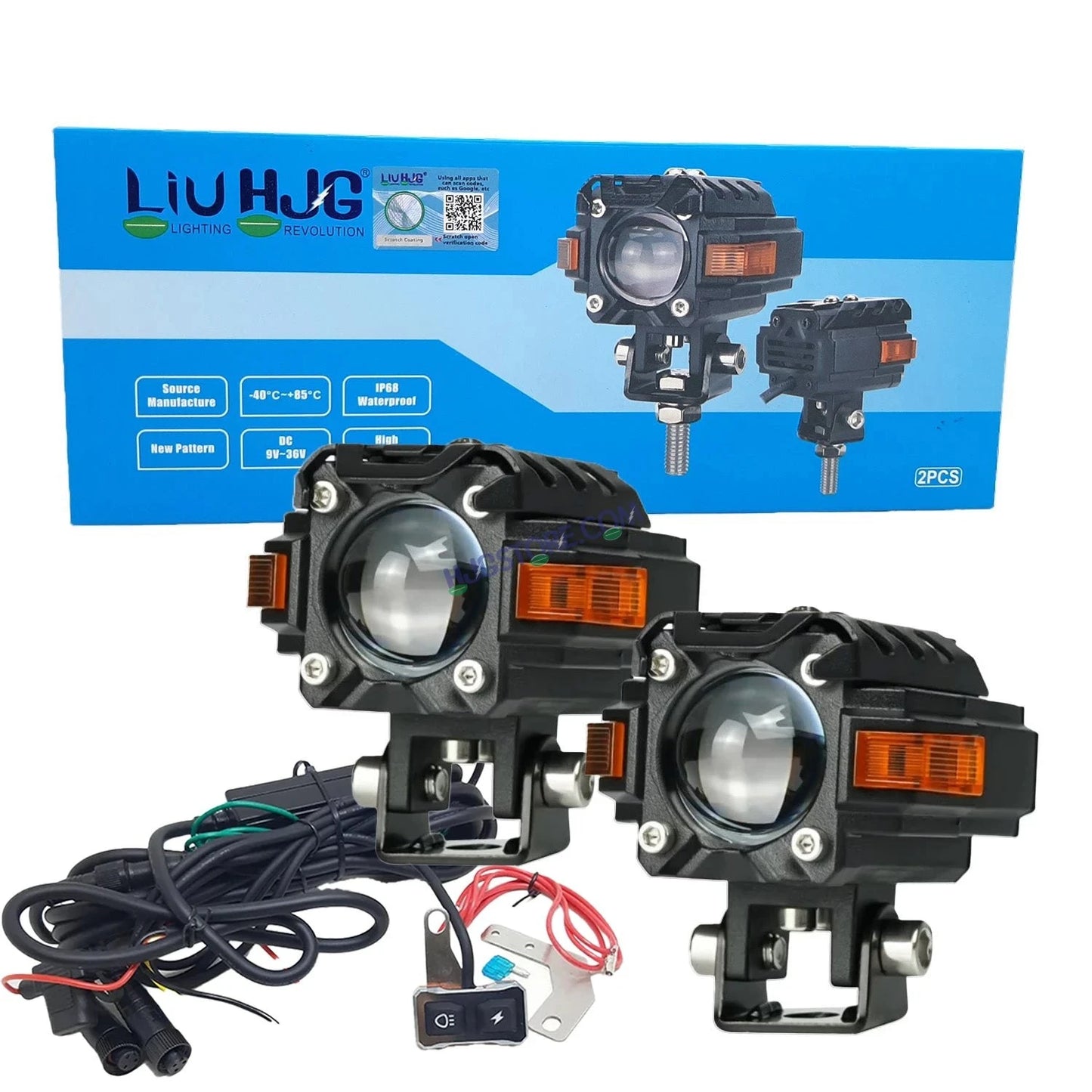 HJG Hazard Single Lens Foglight with Wiring Kit 80W New Model with Red Orange Hazard DRL Foglight Ultra Wide Dual Intensity LED Fog Lights White/Yellow (2*40W= 80W Total) Universal For All Cars & Bikes LIU HJG Hazard S59 1 Lens Fog with Wiring Harness Kit - HJGstore.com
