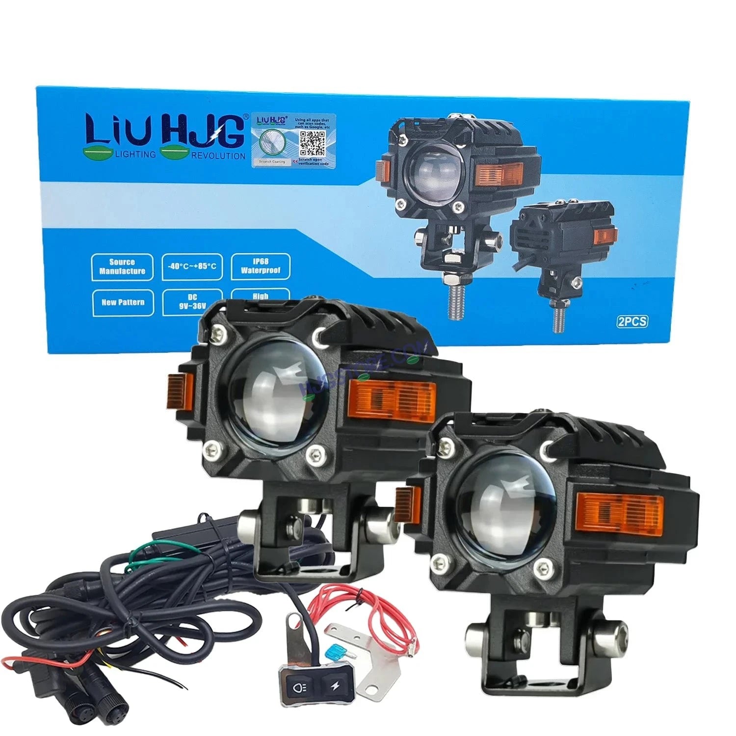 HJG Hazard Single Lens Foglight with Wiring Kit 80W New Model with Red Orange Hazard DRL Foglight Ultra Wide Dual Intensity LED Fog Lights White/Yellow (2*40W= 80W Total) Universal For All Cars & Bikes LIU HJG Hazard S59 1 Lens Fog with Wiring Harness Kit - HJGstore.com