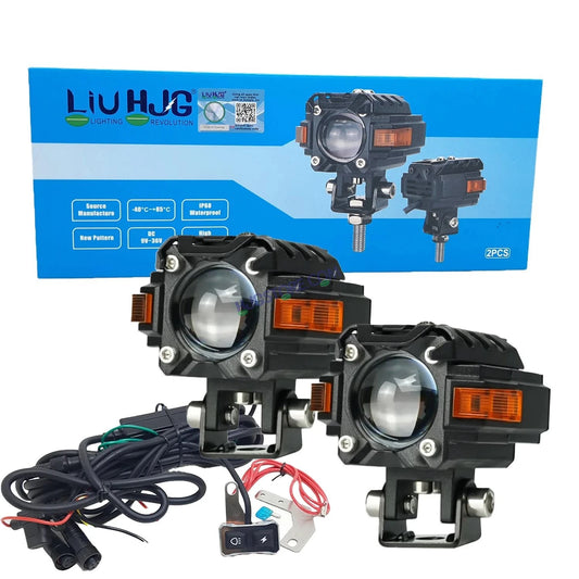 HJG Hazard Single Lens Foglight with Wiring Kit 80W New Model with Red Orange Hazard DRL Foglight Ultra Wide Dual Intensity LED Fog Lights White/Yellow (2*40W= 80W Total) Universal For All Cars & Bikes LIU HJG Hazard S59 1 Lens Fog with Wiring Harness Kit - HJGstore.com