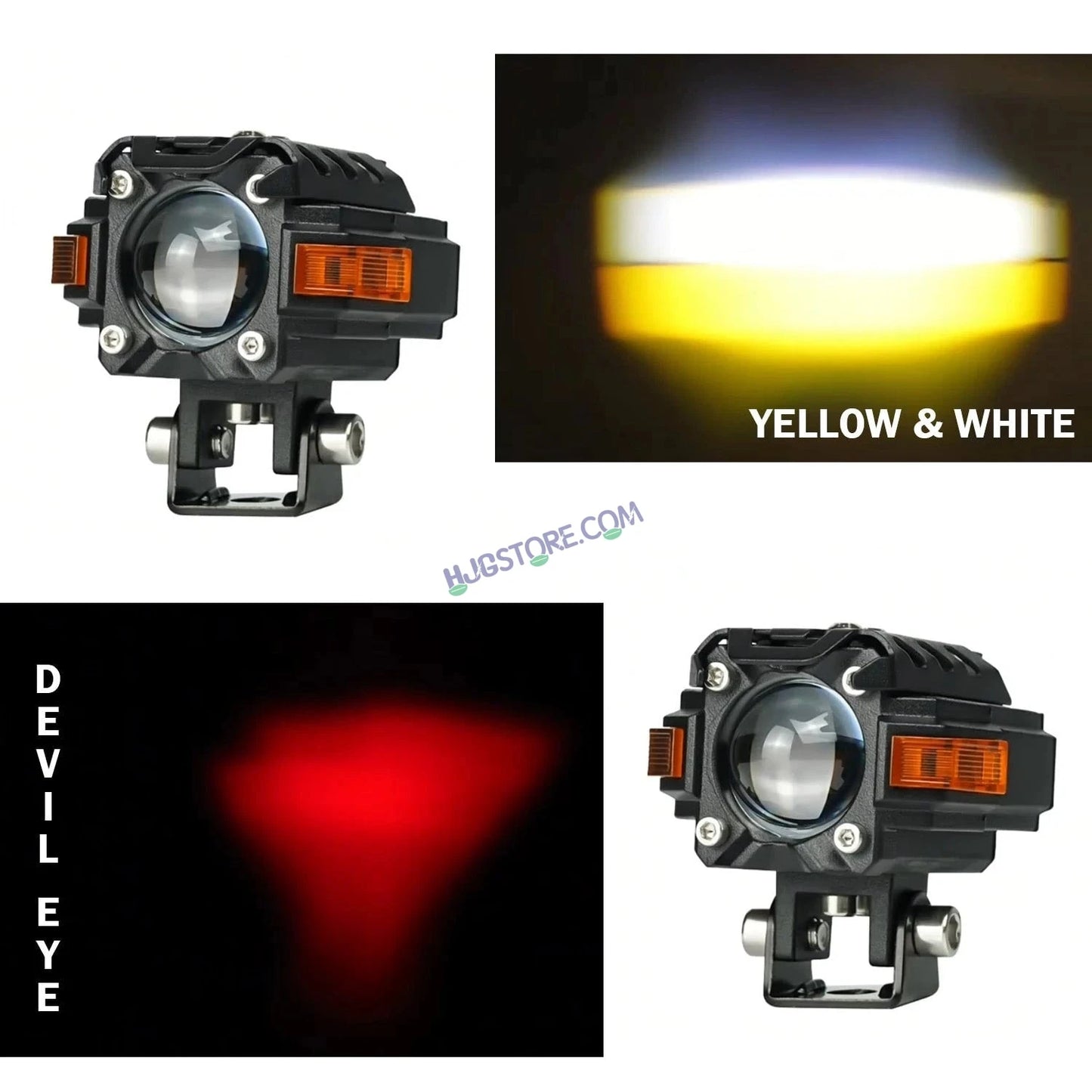 HJG Hazard Single Lens Foglight with Wiring Kit 80W New Model with Red Orange Hazard DRL Foglight Ultra Wide Dual Intensity LED Fog Lights White/Yellow (2*40W= 80W Total) Universal For All Cars & Bikes LIU HJG Hazard S59 1 Lens Fog with Wiring Harness Kit - HJGstore.com