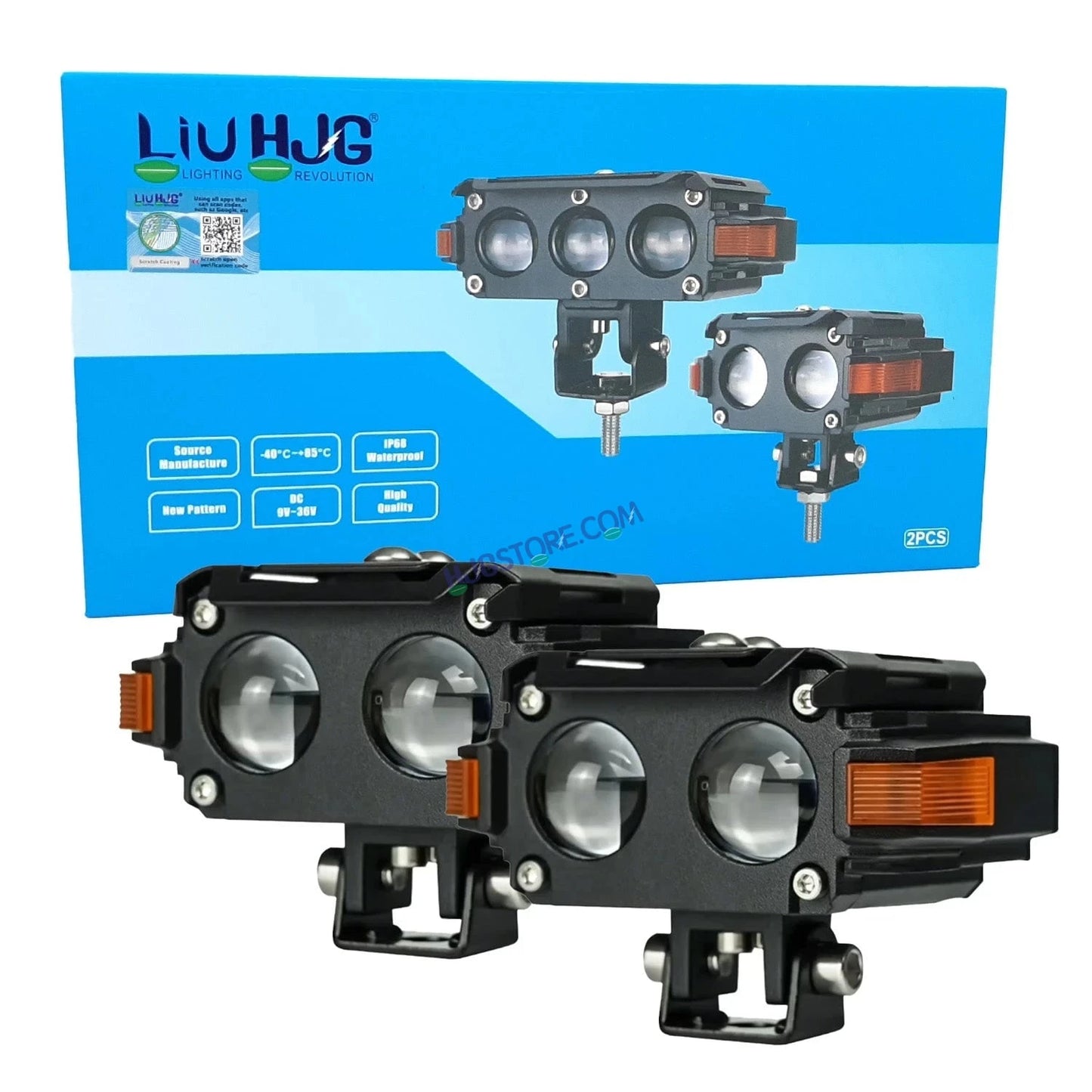 HJG Hazard Series Foglight Double 2 Lens 80W New Model with Red Orange Hazard DRL Foglight Ultra Wide Dual Intensity LED Fog Lights White/Yellow (2*40W = 80W Total) Universal For All Cars & Bikes LIU HJG Hazard S60 2 Lens Projector Fog with Red Amber DRL - HJGstore.com