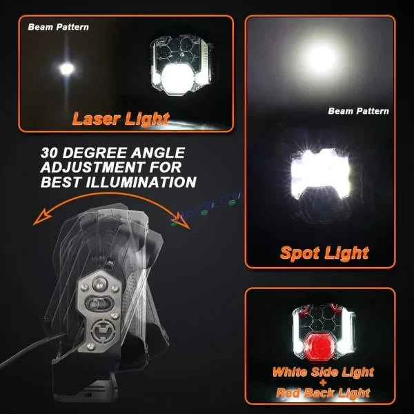 HJG Original Gods Eye GodsEye Helao 4 LED 2.0 White/Red Off Road 7 inch 120W LED Headlight Spot Light Fog Light Universal For Bike, Truck, Jeep, Thar Car Bike Led Headlights Lights Led Fog Lights For Motorcycle Car SUV Lights, Pack of 1 LIU HJG GodsEye - HJGstore.com
