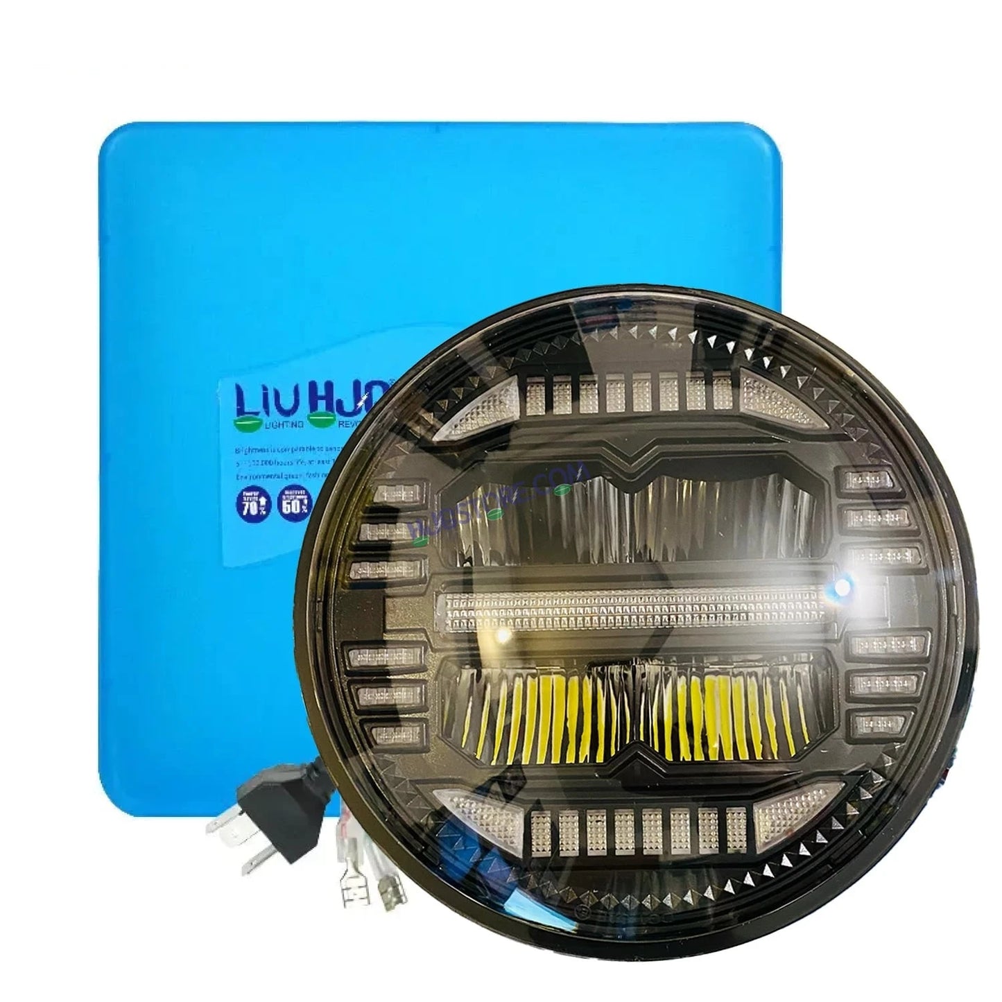 HJG 7 Inch New Minus White LED Headlight New Model Minus Headlight Assembly for Thar Royal Enfield | 75-120W CREE/Osram LED Chip Multi color Compatible with Royal Enfield, Jeep, Thar, Gypsy - HJGstore.com