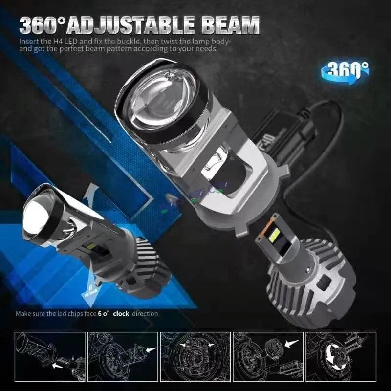 HJG Y6 Projector Lens Set of 2 H4 LED Bulb 100W Car HJG Y6 Projector Light Lamp H4 LED Mini Projector Lens with Fan for Bike Bulb 7000LM Conversion Kit Hi/Lo Beam Headlight 12V/24V for Motorcycle, Set of 2, Car, White - HJGstore.com