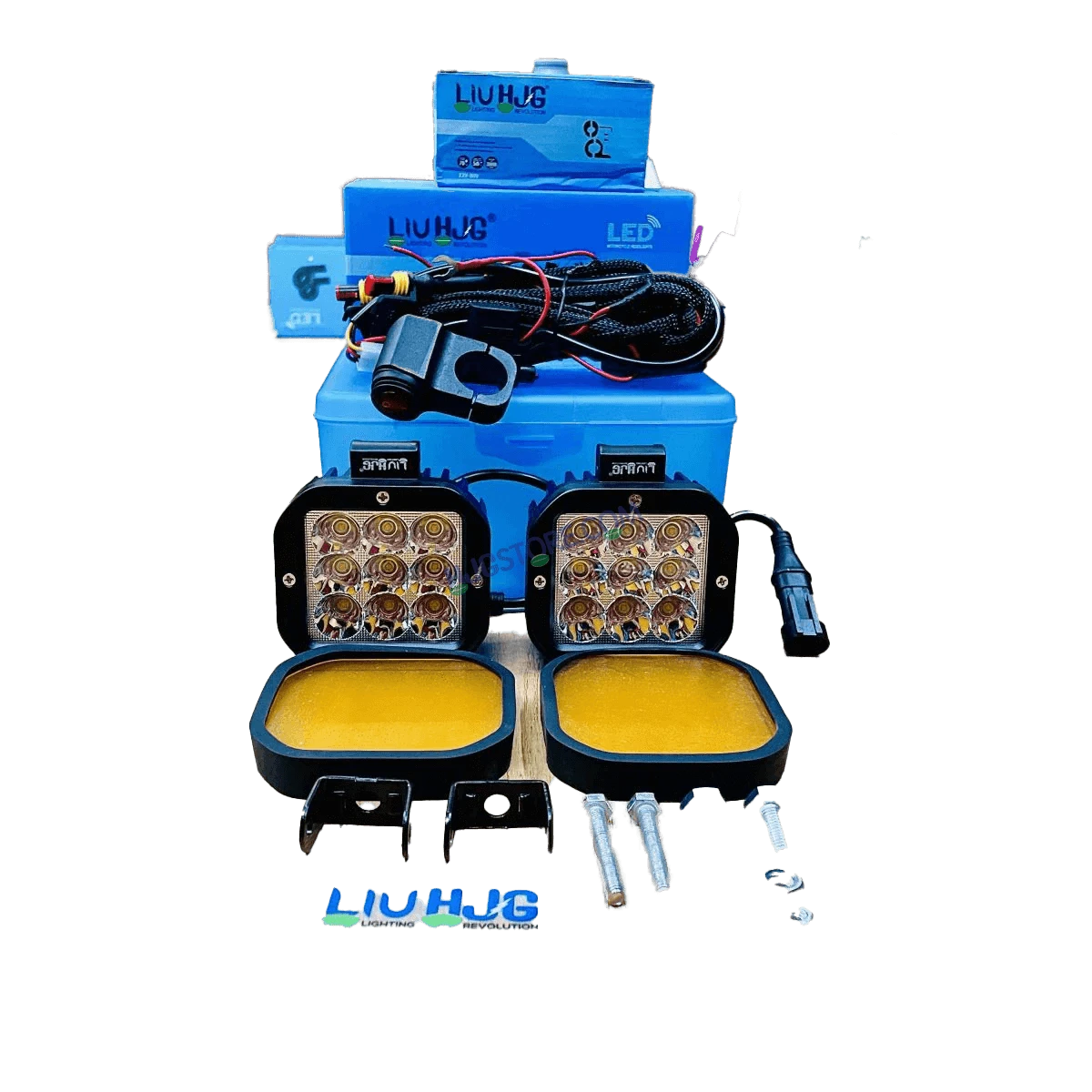 HJG Original 70W CREE 9 LED Dual Color Yellow/White LED Fog Lights with harness Yellow Filter Cap for Bikes, Cars, Jeeps - HJGstore.com