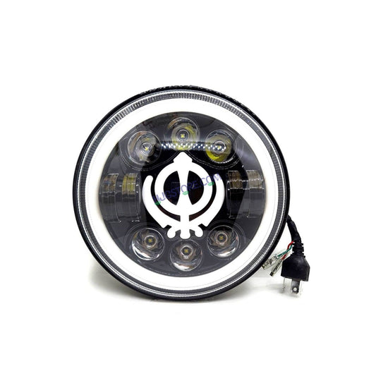 HJG 7 Inch Round Headlight Compatible with Royal Enfield, Jeep & Harley Davidson (Khanda DRL) (12V-80V 75W) - HJGstore.com