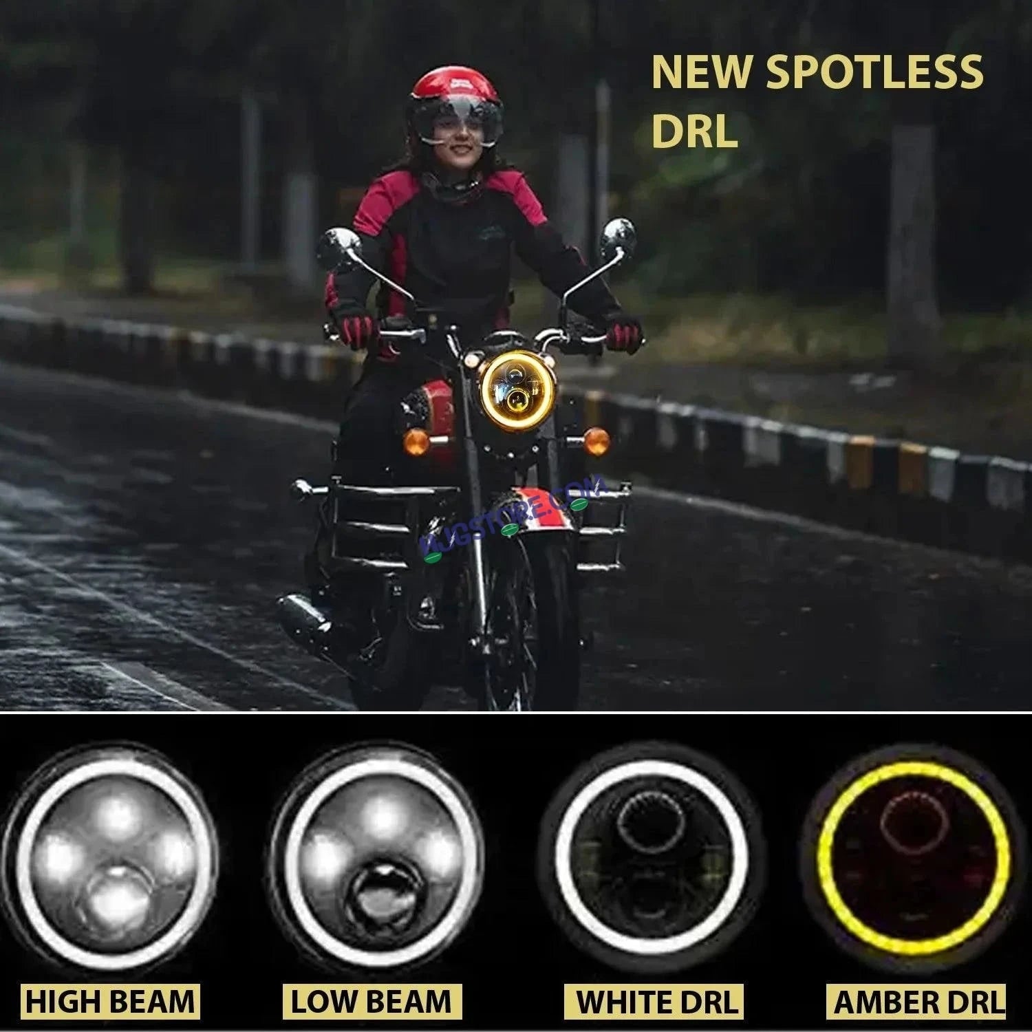 HJG Genuine Full Ring 5.75 Inch LED Headlight with Spotless and Bright DRL Fits in Harley Davidson, Jeep 5.75" (12V-80V DC 75W) - HJGstore.com