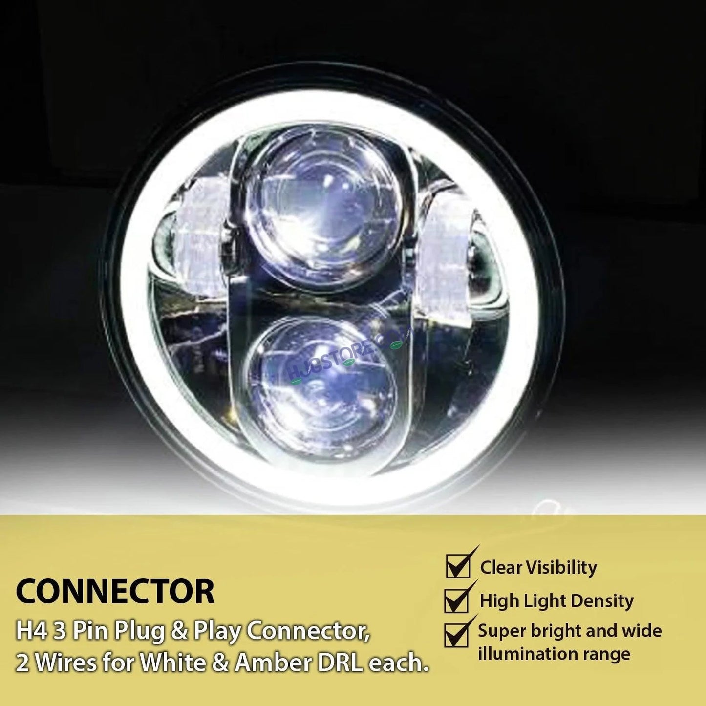 HJG 7 Inch LED Headlight with Spotless and Bright DRL Fits in Royal Enfield (All Model) And Mahindra Thar (12V-80V DC 75w) - HJGstore.com