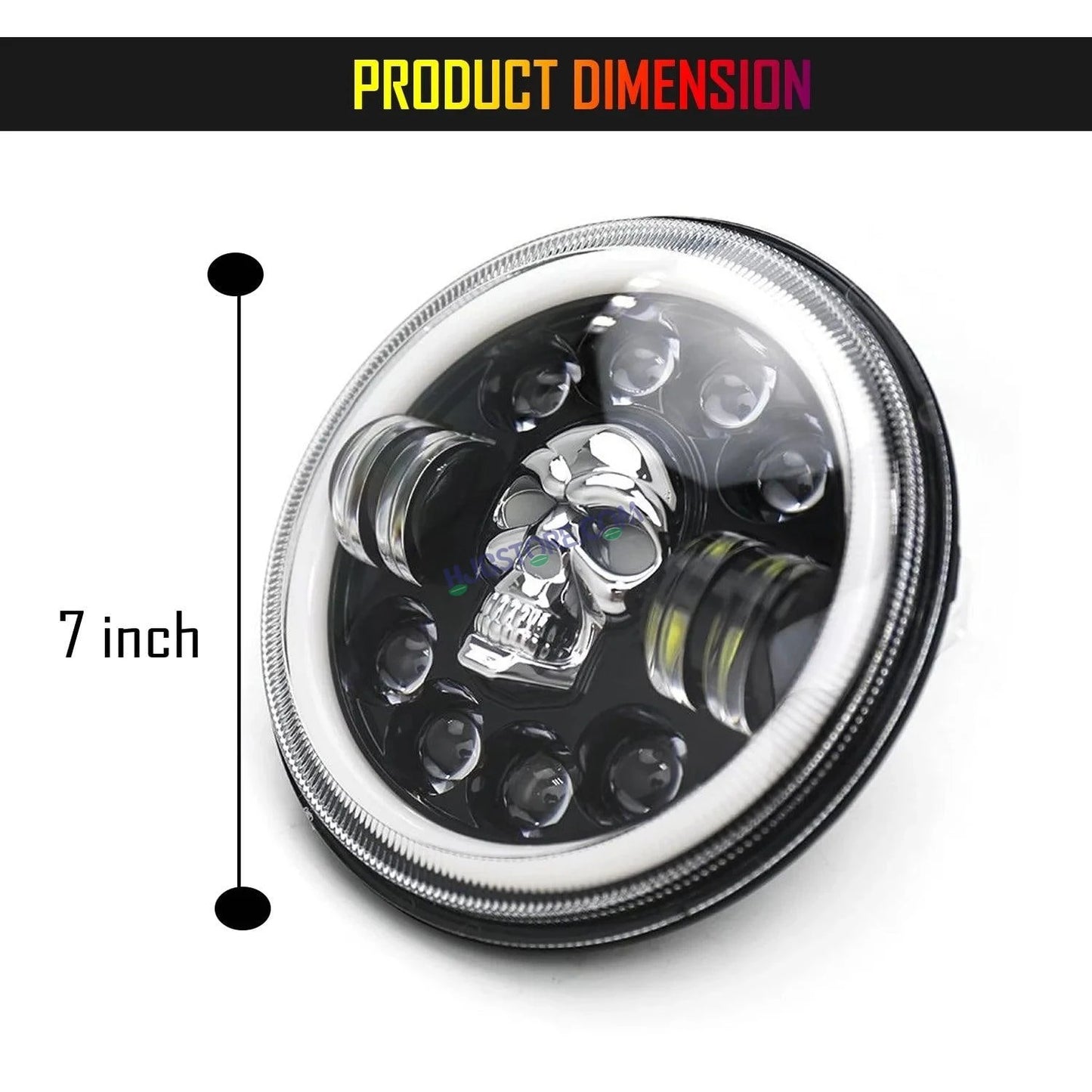 HJG 7 Inch Harley Skull Round Led Headlight Fits in Royal Enfield All Models, Mahindra Thar (12V-80V 75w) - HJGstore.com