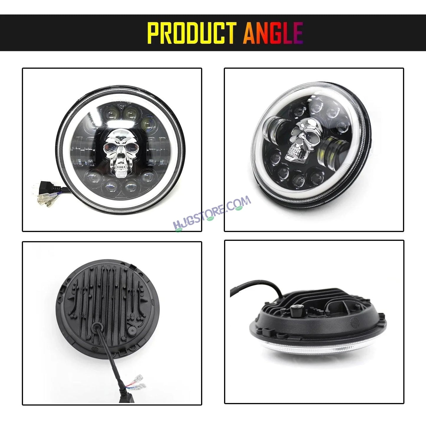HJG 7 Inch Harley Skull Round Led Headlight Fits in Royal Enfield All Models, Mahindra Thar (12V-80V 75w) - HJGstore.com