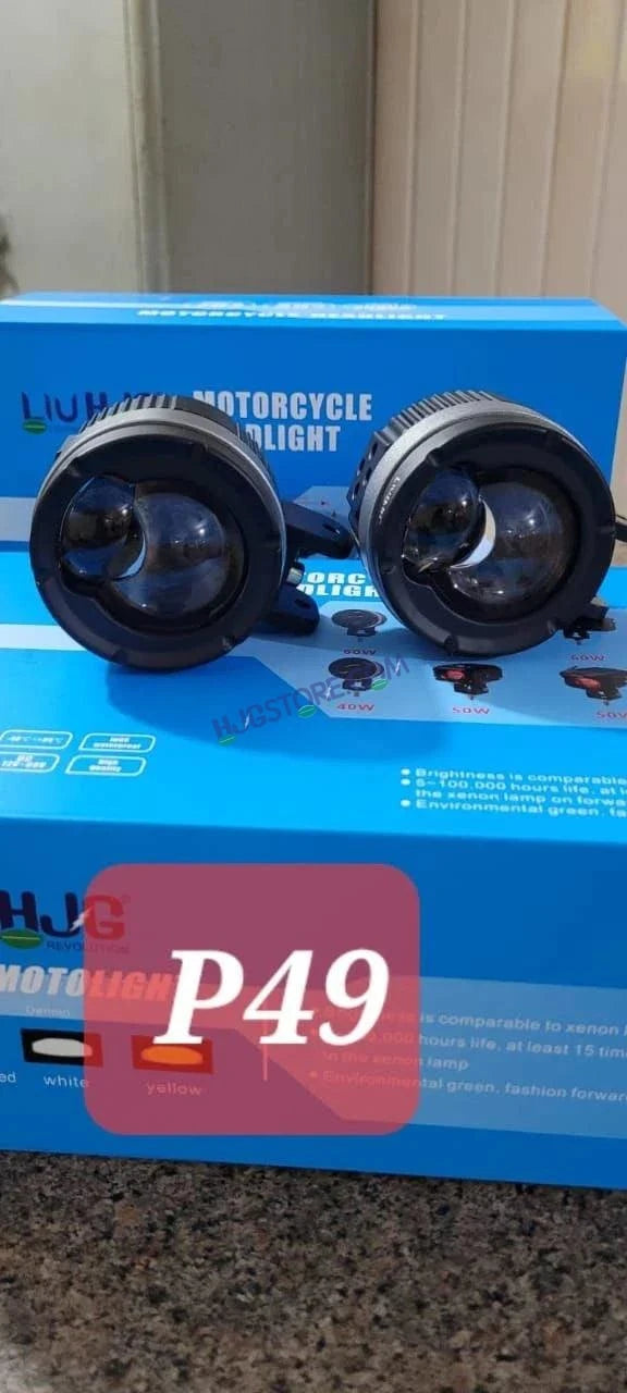 HJG P49 Dual Lens 120W New Model with Power Adaptor Foglight Ultra Wide Dual Intensity LED Driving Fog Lights White/Yellow (2*60W = 120W Total) Universal For All Cars & Bikes - HJGstore.com