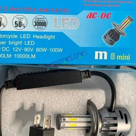 HJG M8 ORIGINAL 100W LED Headlight Bulb H4 For All Motorcycles (Low and High Beam Bulbs (White) AC/DC 100Watt 8 Side Chip) - Type H4 - HJGstore.com