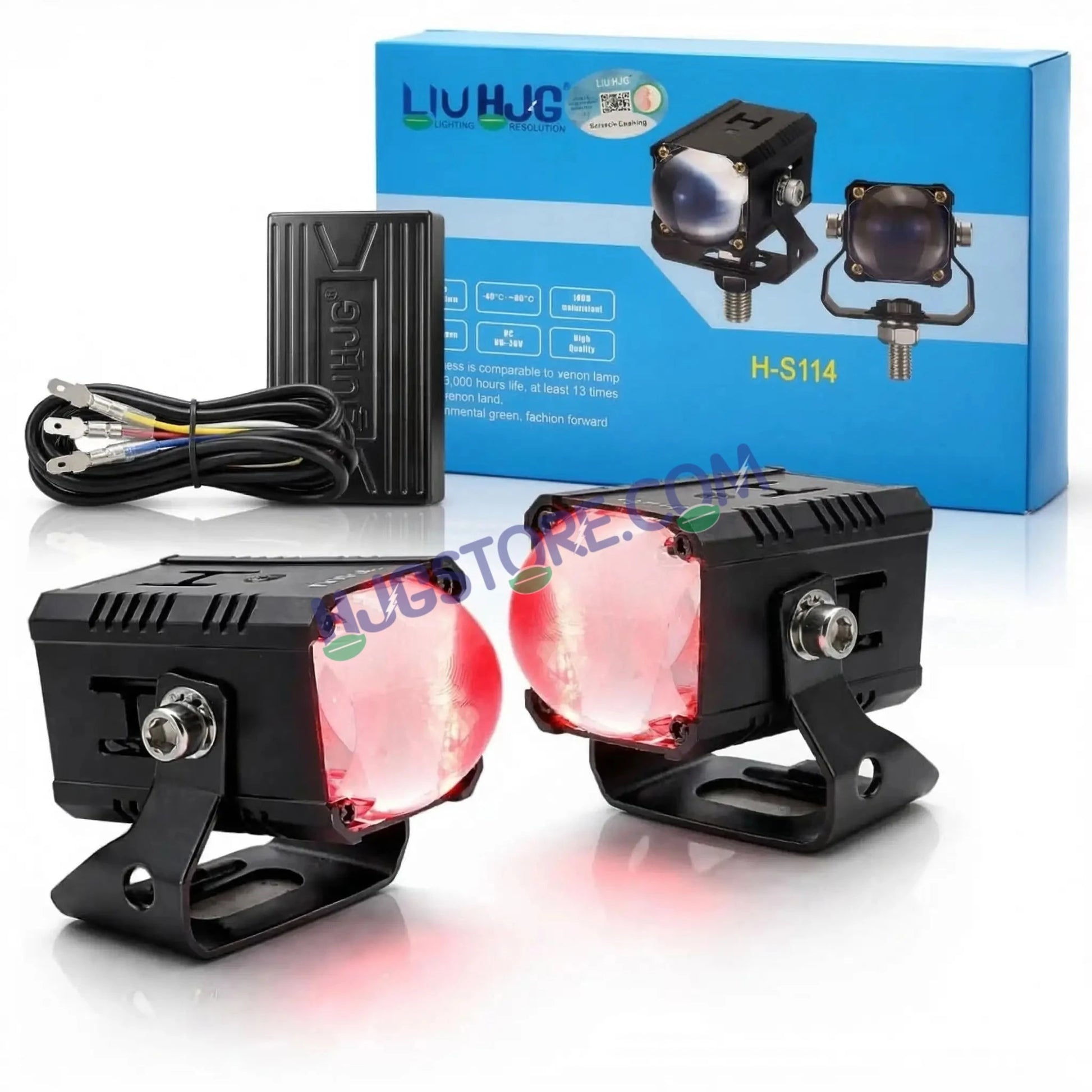 HJG Bezel-less HS114 Foglight Single Condenser Lens 60W Foglight White/Yellow Hi/Lo Red Projector Foglight 60W Foglight Ultra Wide Intensity LED Fog Lights White/Yellow Hi/Lo with Red Devil Fog Universal For All Cars & Bikes LIU HJG HS114 60W Foglight 2pc - HJGstore.com