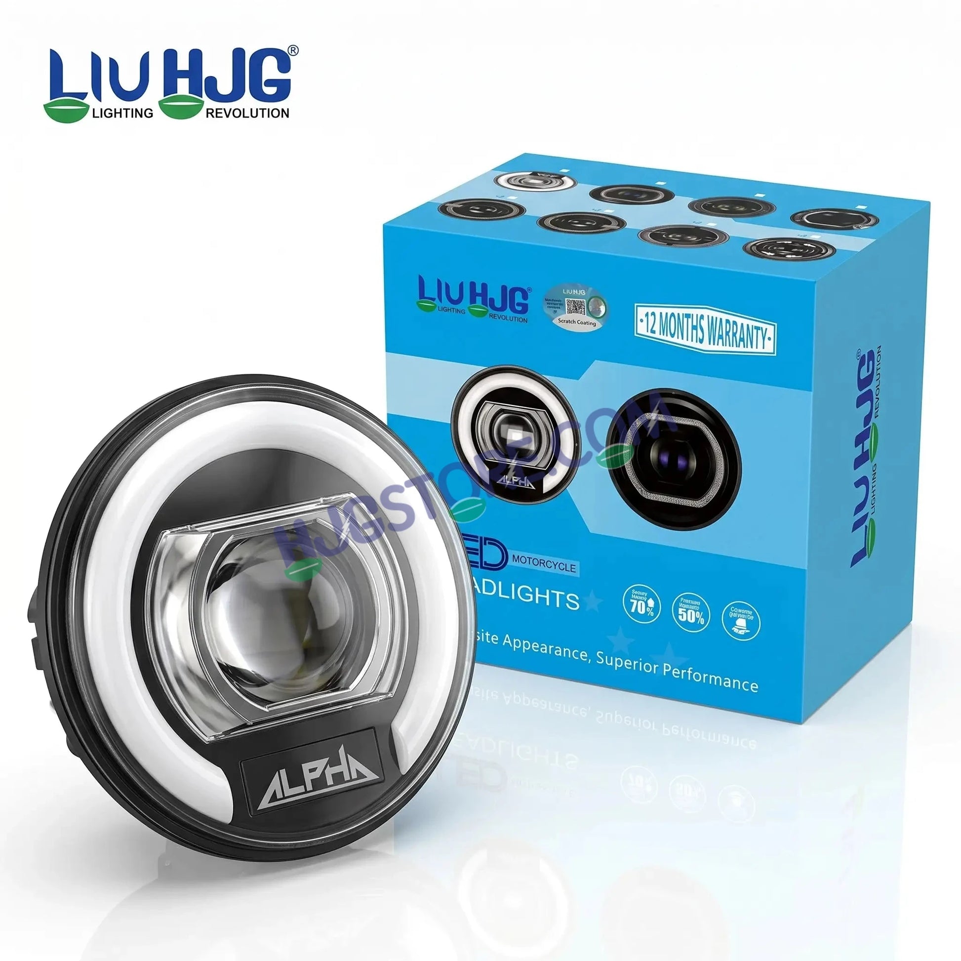 HJG C-325 Alpha 7 Inch Headlight Assembly 128W Projector Ultra Wide Halo Ring C-325 White LED Headlight New Projector Headlight Assembly | 128W CREE/Osram LED Chip Multi DRL Compatible with Royal Enfield, Jeep, Thar, Gypsy - HJGstore.com