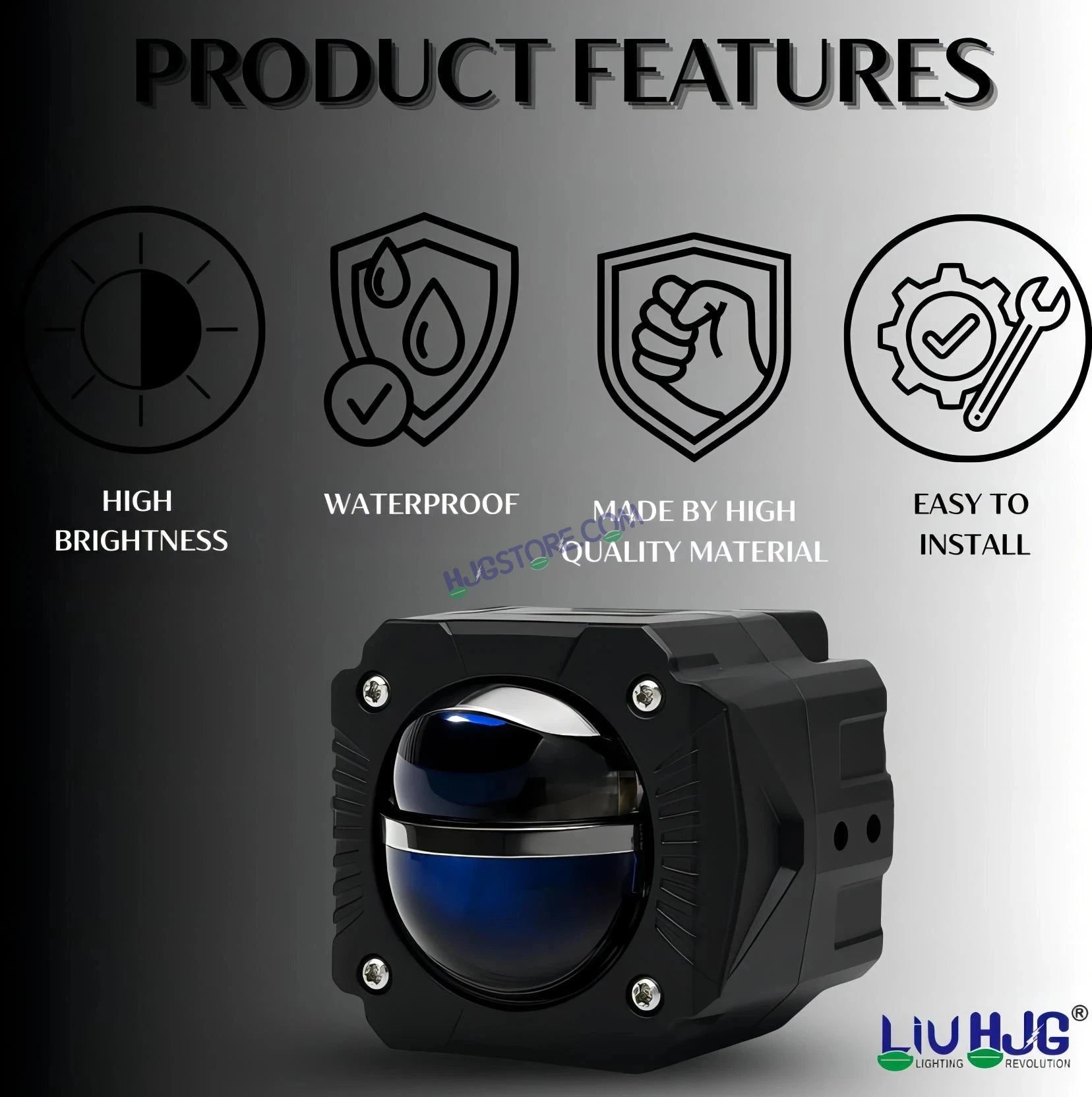 HJG Gorilla Fog Dual Lens 120W Gorilla Projector Foglight New Model with Power Adaptor Foglight Ultra Wide Dual Intensity LED Driving Fog Lights White/Yellow (2*60W = 120W Total) Universal For All Cars & Bikes LIU HJG Gorilla Projector Fog with Red DRL - HJGstore.com