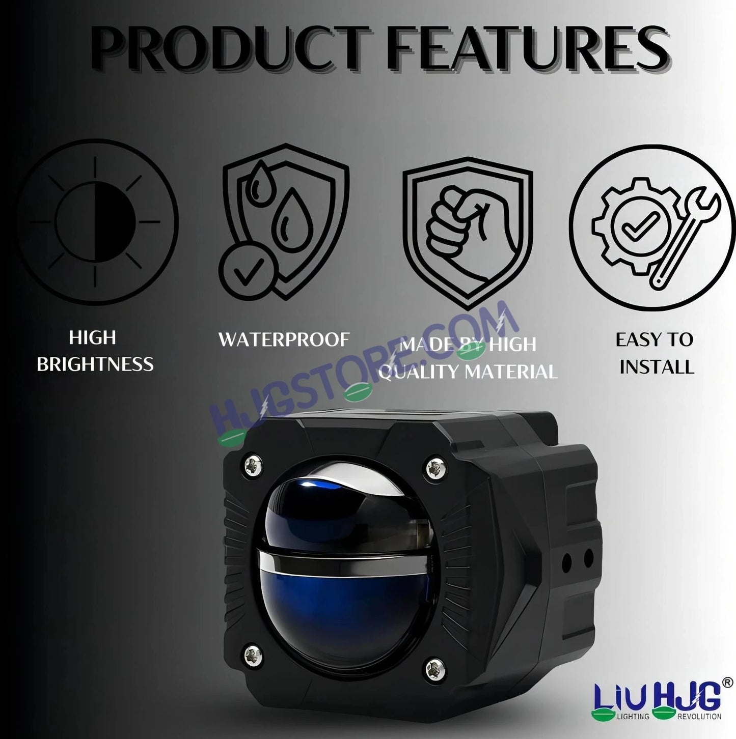 HJG Gorilla Fog with Wiring Harness Kit Combo Dual Lens 120W Gorilla Projector Foglight New Model with Wiring Foglight Ultra Wide Dual Intensity LED Driving Fog Lights White/Yellow 120W Universal For All Cars & Bikes LIU HJG Gorilla Foglight Combo Kit - HJGstore.com