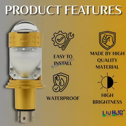 HJG RTD Lens H4 New Model White Low Beam White High Beam RTD Lens Dual Projector Lens H4 LED Bulb 50W HJG Projector Light H4 LED Mini Projector Lens with Fan Bulb 5000LM Conversion Kit Hi/Lo Beam Headlight 12V/24V for Motorcycle/Car, Set of 1, White Hi/Lo - HJGstore.com
