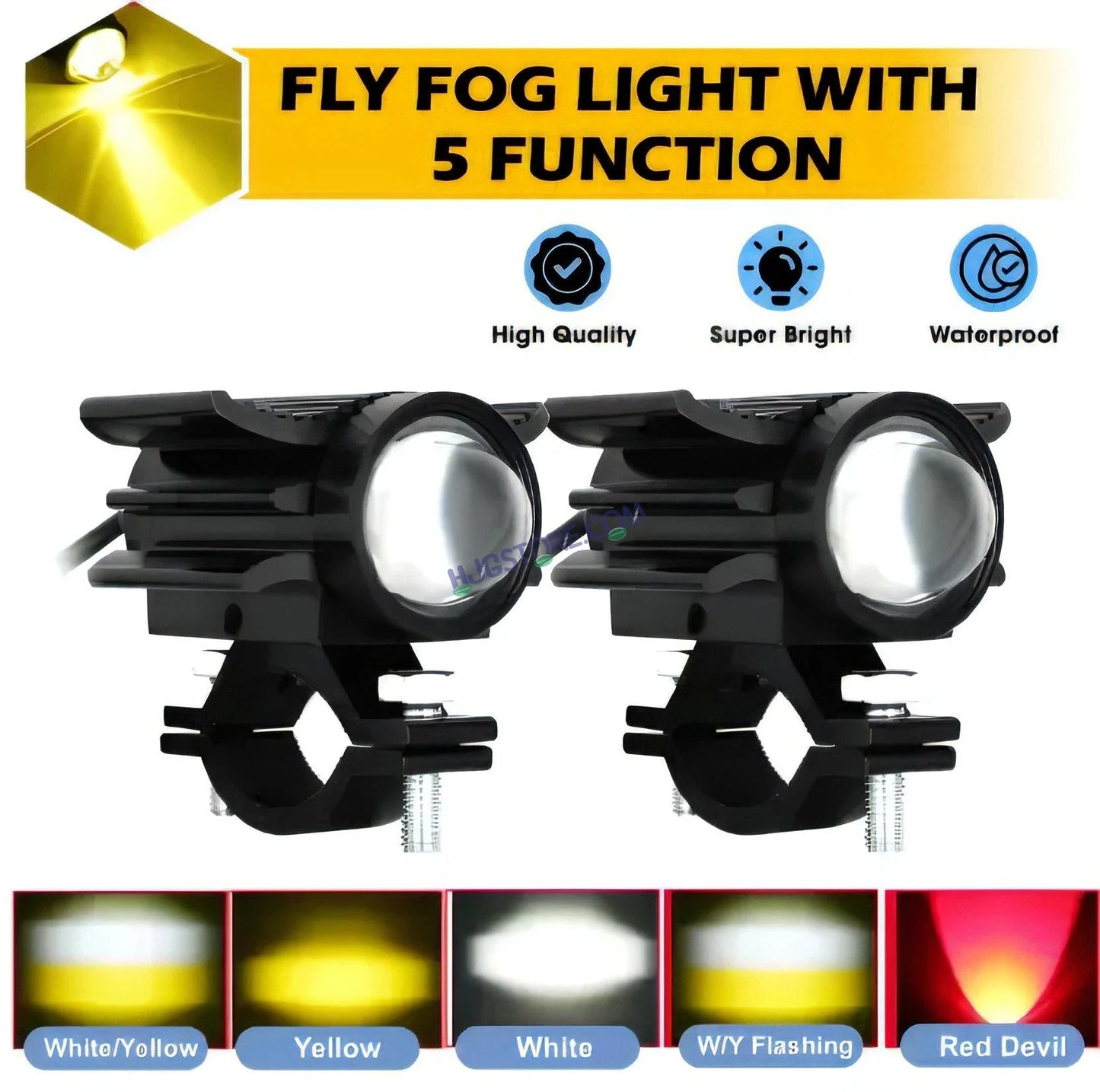 HJG Devil Fly Foglight 80W with Red DRL Mini Fly Foglight Light Red Devil Eye Light Multiple Connecting Red Yellow White Color HJG Mini Devil Fly Foglight, Pack of 2 - HJGstore.com