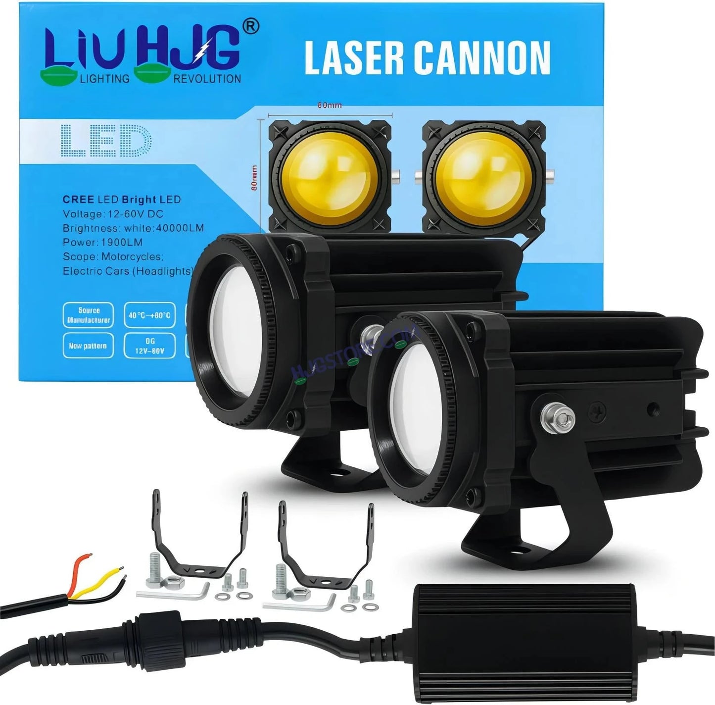HJG Laser Cannon Foglight 500 Meters Laser Focus Projector Fog Projector Lens with 300 Meters Low Beam 500 Meters High Beam 80W Foglight Ultra Wide Dual Intensity LED Fog Lights White/Yellow Universal For All Cars & Bikes LIU HJG Laser Cannon Foglight 2pc - HJGstore.com