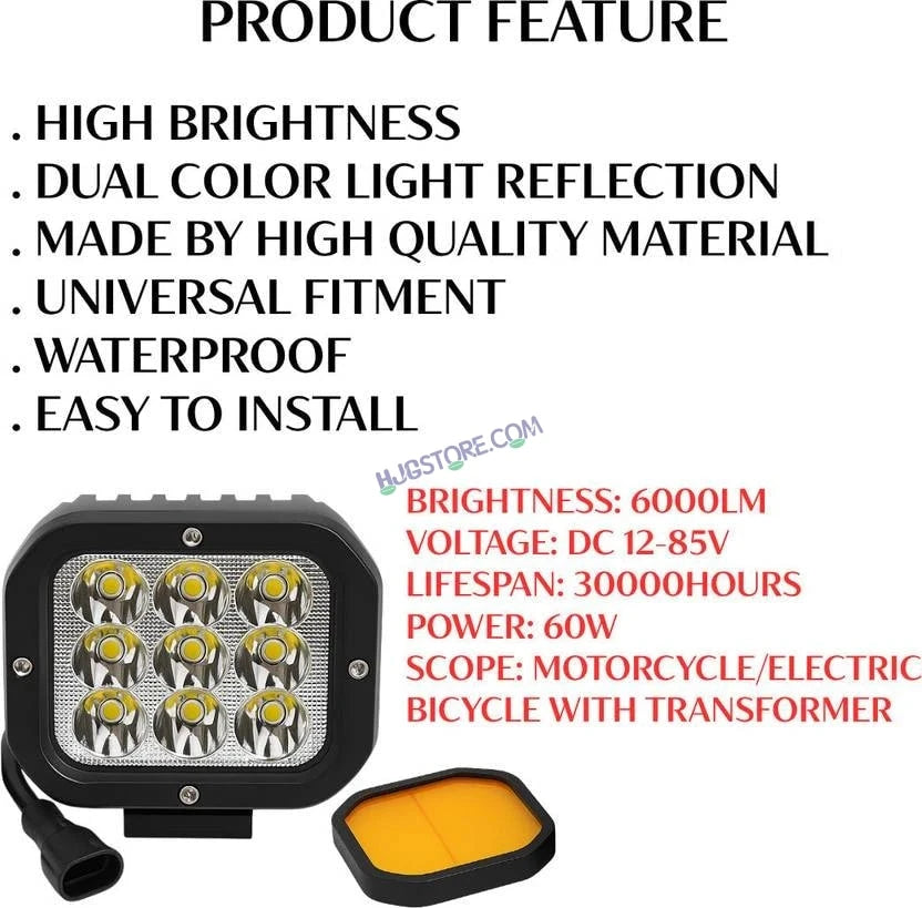 HJG Original 70W CREE 9 LED Dual Color Yellow/White LED Fog Lights with harness Yellow Filter Cap for Bikes, Cars, Jeeps - HJGstore.com