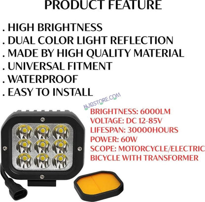 HJG Original 70W CREE 9 LED Dual Color Yellow/White LED Fog Lights with harness Yellow Filter Cap for Bikes, Cars, Jeeps - HJGstore.com