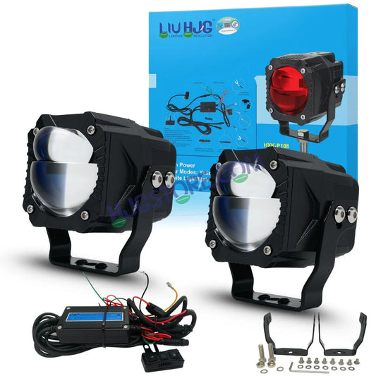 HJG Gorilla Fog with Wiring Harness Kit Combo Dual Lens 120W Gorilla Projector Foglight New Model with Wiring Foglight Ultra Wide Dual Intensity LED Driving Fog Lights White/Yellow 120W Universal For All Cars & Bikes LIU HJG Gorilla Foglight Combo Kit - HJGstore.com