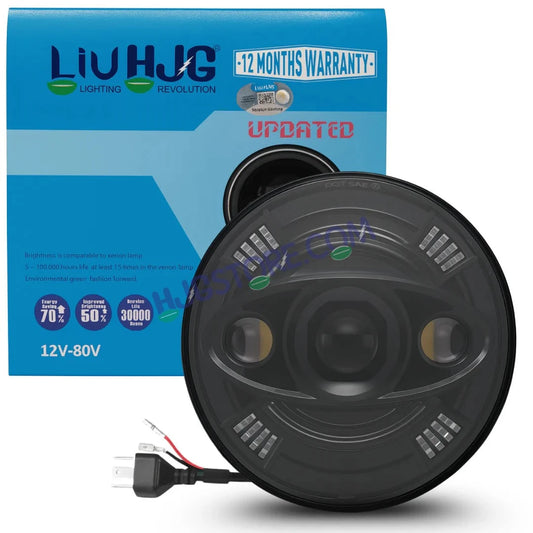 HJG New 100W Tri Projector 7 Inch Headlight Assembly C-194 100W White LED Headlight New Model 3 Projector Lens Headlight Assembly for Royal Enfield | 80-100W CREE/Osram LED Chip Multi color White/Yellow Compatible with Royal Enfield, Jeep, Thar, Gypsy - HJGstore.com