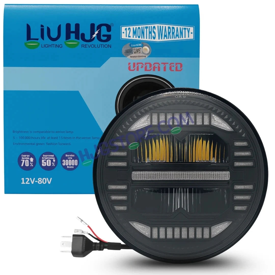 HJG 7 Inch New Minus White LED Headlight New Model Minus Headlight Assembly for Thar Royal Enfield | 75-120W CREE/Osram LED Chip Multi color Compatible with Royal Enfield, Jeep, Thar, Gypsy - HJGstore.com