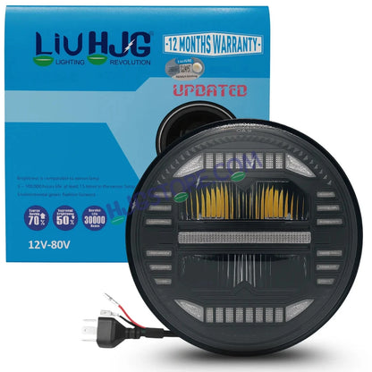 HJG 7 Inch New Minus White LED Headlight New Model Minus Headlight Assembly for Thar Royal Enfield | 75-120W CREE/Osram LED Chip Multi color Compatible with Royal Enfield, Jeep, Thar, Gypsy - HJGstore.com