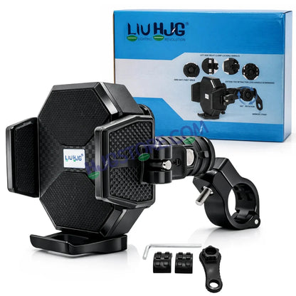 HJG Hexagon R6 Mobile Holder with Handlebar Mount for Bike, Two Wheelers Universal HJG Hexagon R6 Handlebar Mount Mobile Holder Anti-Theft Mobile Holder 360 Degree Rotation Adjustable Size and Locking System LIU HJG Hexagon R6 Bike Handlebar Mount Holder - HJGstore.com