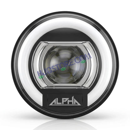 HJG C-325 Alpha 7 Inch Headlight Assembly 128W Projector Ultra Wide Halo Ring C-325 White LED Headlight New Projector Headlight Assembly | 128W CREE/Osram LED Chip Multi DRL Compatible with Royal Enfield, Jeep, Thar, Gypsy - HJGstore.com