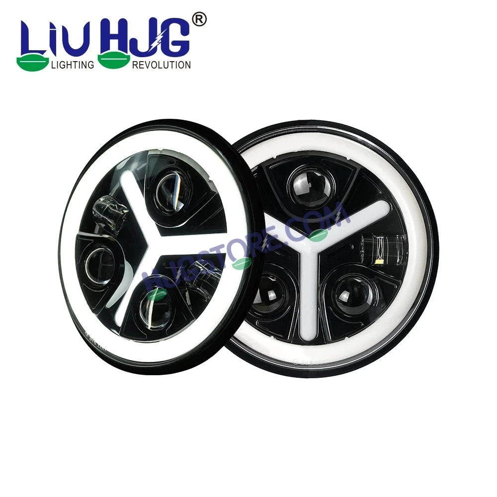 HJG Y Shape 7 Inch Mercedes Benz Headlight Assembly Projector Ultra Wide 7 Inch Headlight Assembly 90W White LED Headlight Assembly for Royal Enfield | 80-100W CREE/Osram LED Chip Multi color White/Yellow Compatible with Royal Enfield, Jeep, Thar, Gypsy - HJGstore.com