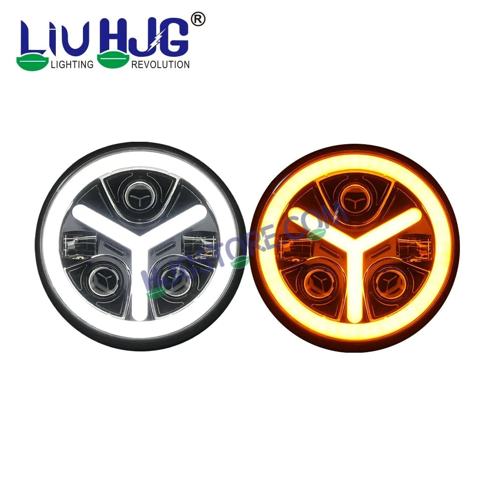 HJG Y Shape 7 Inch Mercedes Benz Headlight Assembly Projector Ultra Wide 7 Inch Headlight Assembly 90W White LED Headlight Assembly for Royal Enfield | 80-100W CREE/Osram LED Chip Multi color White/Yellow Compatible with Royal Enfield, Jeep, Thar, Gypsy - HJGstore.com